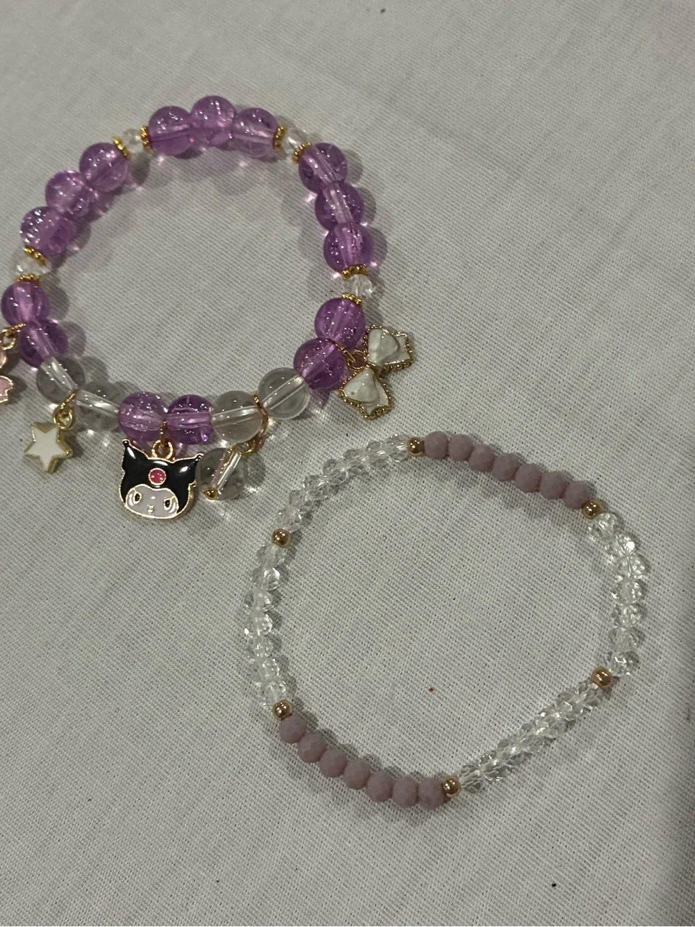 Purple Beaded Kids Charm Bracelet Set with Clear Accent Beads